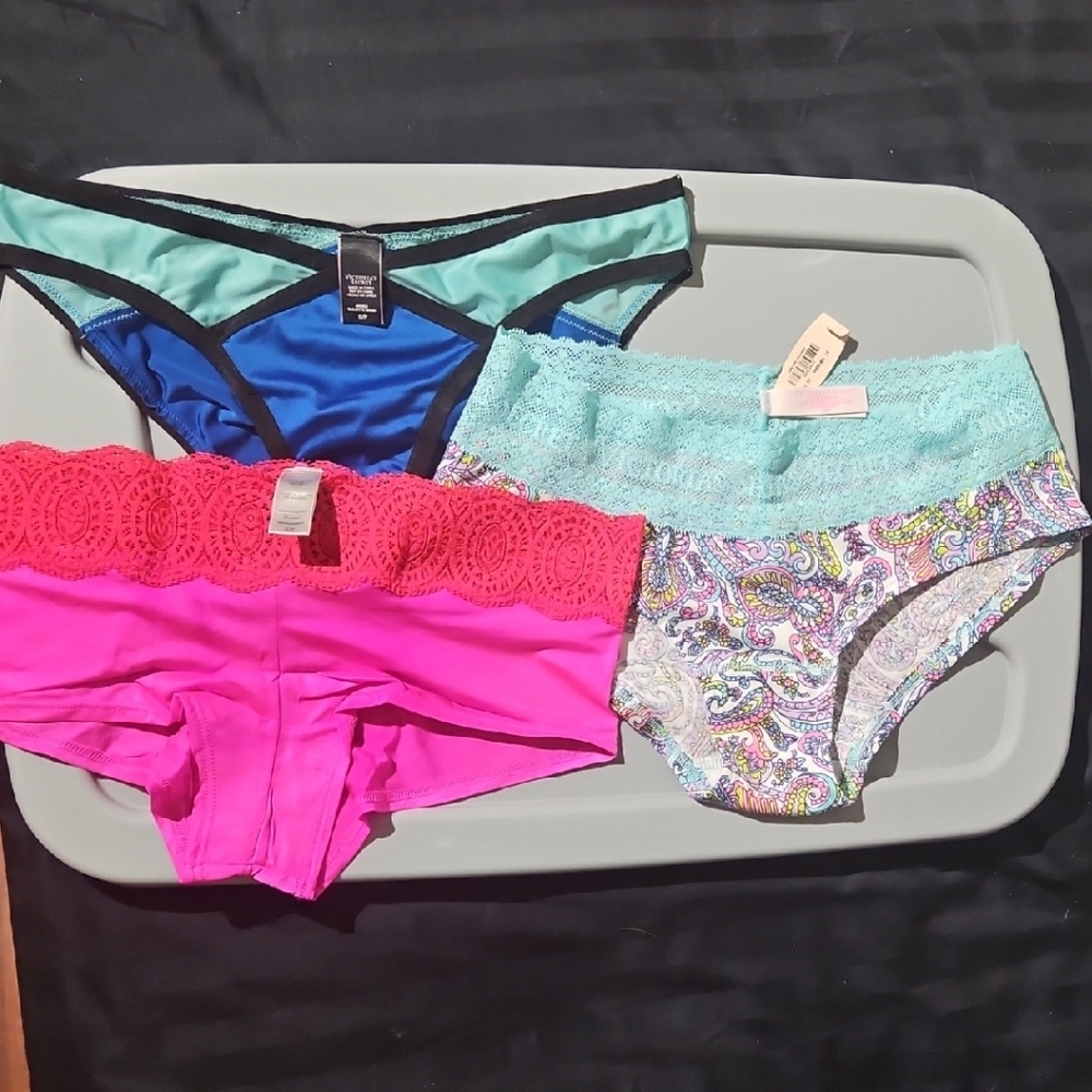 Victoria's Secret Pink, Red, Blue, and Turquoise Panties Set